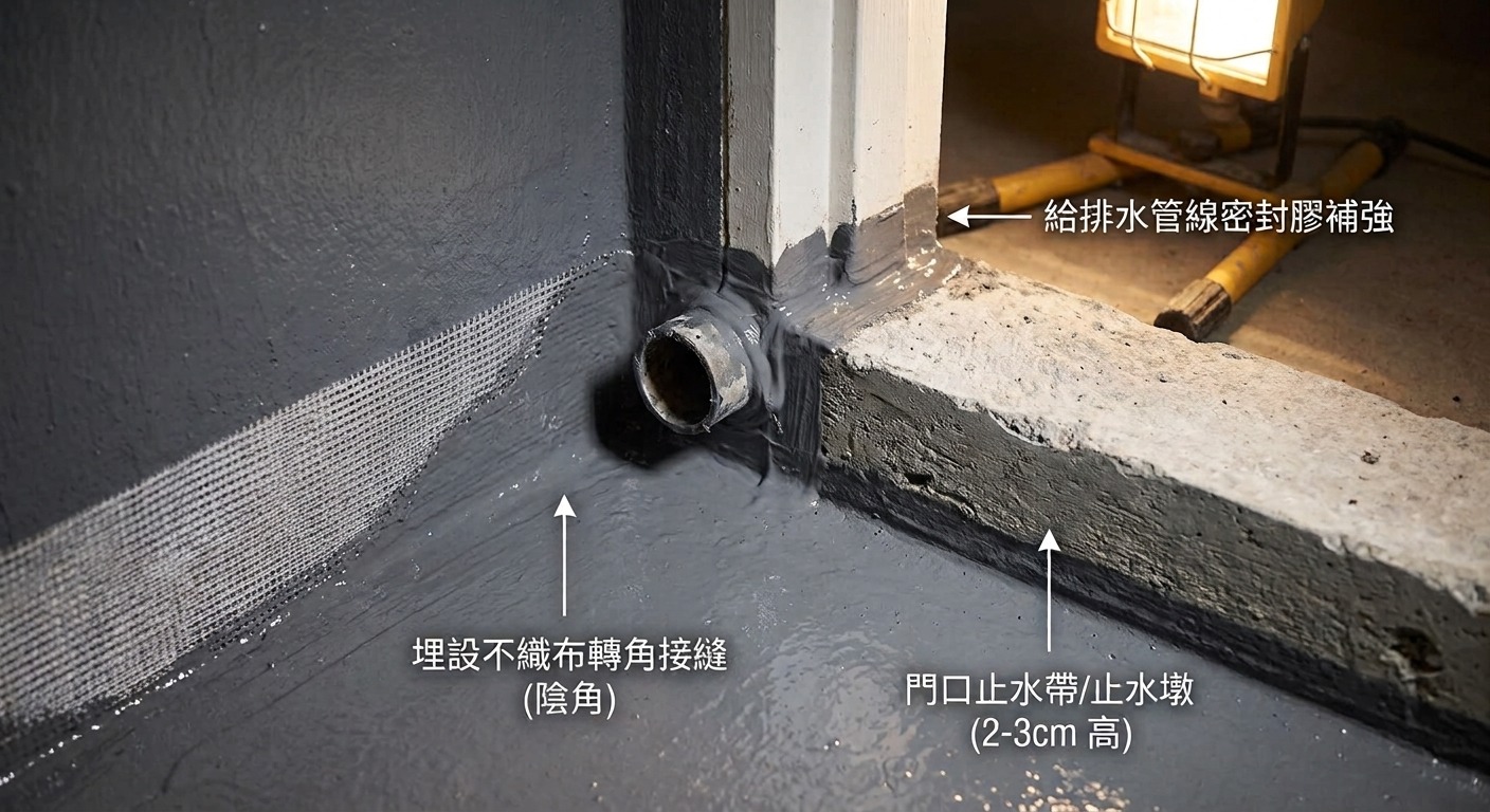 小坪數浴室設計_管線與轉角與門口止水帶 小坪數浴室設計_管線與轉角與門口止水帶